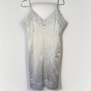 Vintage Women Slip Dress 38 Medium White Satin Lace Made In USA Indie Sleaze